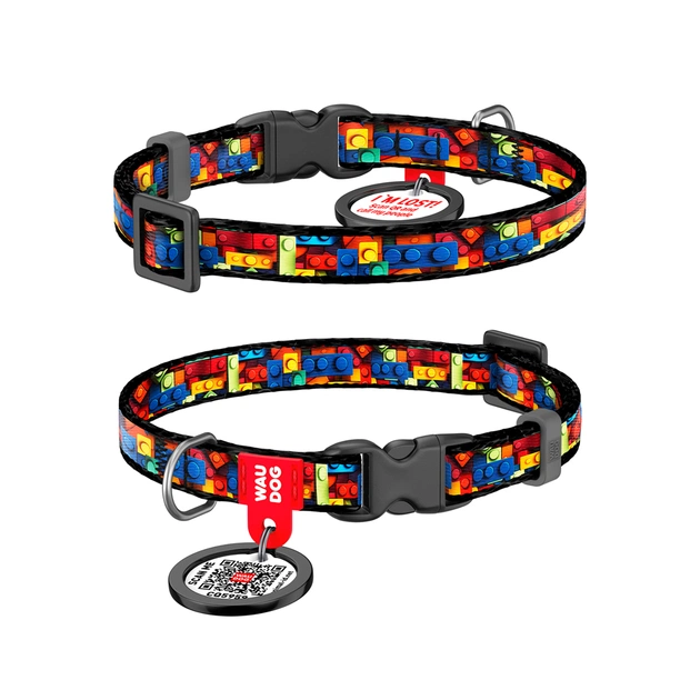 Ошейник для животных WAUDOG Nylon с QR паспортом "Блоки" для кошек и мелких пород собак, XS (278-4056) - изображение 1