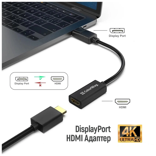 Перехідник HDMI F to DisplayPort M 4K30Hz black ColorWay (CW-AD-DPHD) - picture 6