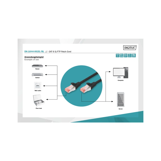 Патч-корд 0.25м, CAT 6 S-FTP, AWG 27/7, LSZH, Black Digitus (DK-1644-0025/BL) - picture 3