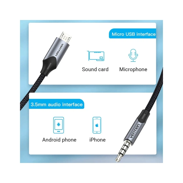 Кабель мультимедійний Micro 5P M to 3.5mm M 1.0m (4pin) black Vention (BDGBF) - picture 3