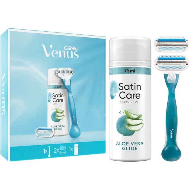 Набір косметики Gillette Станок для гоління Venus Smooth + 2 змінних леза + Гель для гоління Satin Care Алое Вера 75 мл (8700216077217) - picture 1