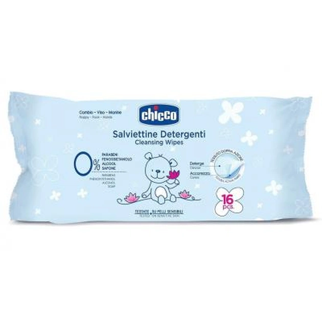 Дитячі вологі серветки Chicco м'які очищувальні 16 шт. (09163.20) - изображение 1