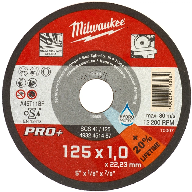 Круг отрезной Milwaukee по металлу SCS 41/125х1 PRO+, 125мм (4932451487) - изображение 1