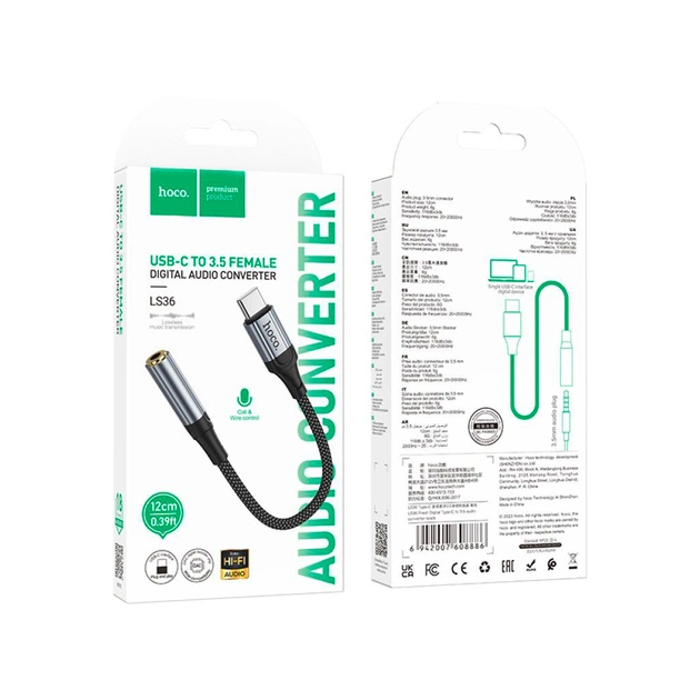 Перехідник USB-C to 3.5mm F 0.12m Black HOCO (6942007608886) - зображення 6