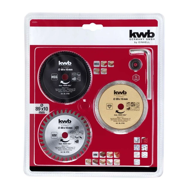 Круг відрізний Einhell набір 3шт, 89x10 мм, для деревних матеріалів та пластику (575915) - зображення 5