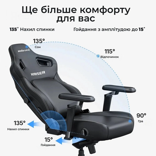 Кресло для геймеров Anda Seat Kaiser 4 V2 Size XL PVC Dark Gray Fabric (AD12YDDC-XLL-20-GB-CF-03) - изображение 7