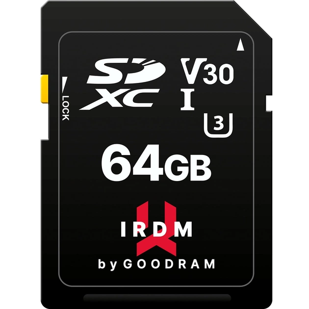 Карта памяти SDXC 64GB UHS-I/U3 Class 10 Goodram IRDM S3A0 R100/W40MB/s (IR-S3A0-0640R12) - изображение 1