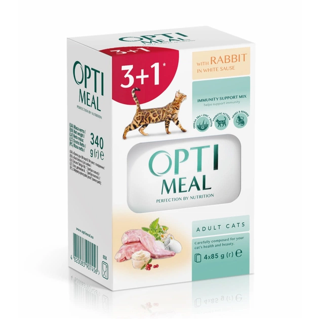 Влажный корм для кошек Optimeal с кроликом в белом соусе 4x85 г (4820083907456) - изображение 1