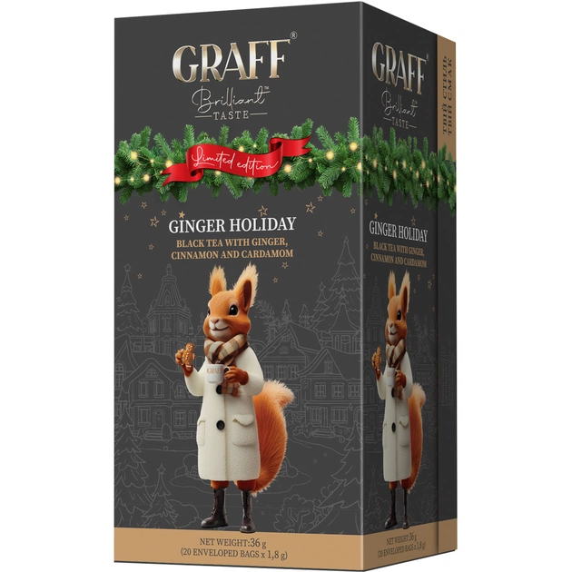 Чай Graff Ginger Holiday Чорний байховий з імбирем, корицею та кардамоном 20 саше по 1.8 г (4820279611433) - зображення 1