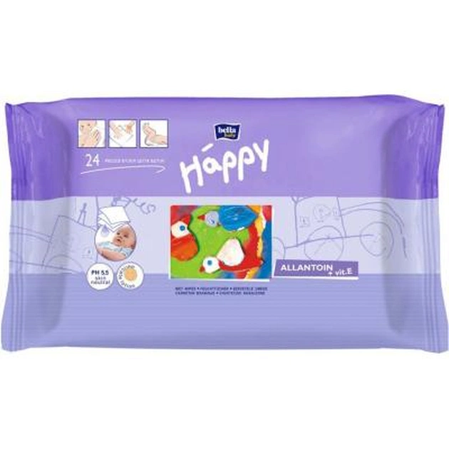 Дитячі вологі серветки Bella Baby Happy з вітаміном Е для догляду за шкірою немовлят 24 шт (5900516420680) - изображение 1