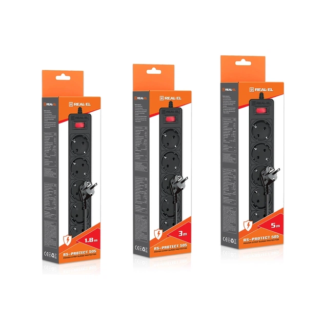 Мережевий фільтр живлення REAL-EL RS-Protect 505, 1.8m, black (EL122300044) - зображення 11