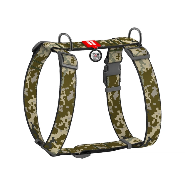 Шлея для собак WAUDOG Nylon анатомічна H-подібна з QR-паспортом "Мілітарі" пластиковий фастекс XL (323-4026) - picture 1