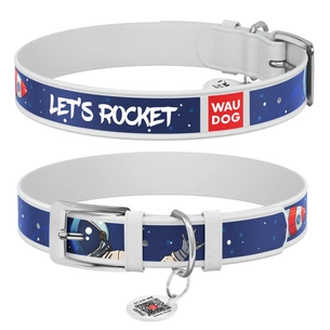 Нашийник для тварин WAUDOG Design з QR паспортом "Космос. Ракета" L Ш 25 мм Д 37-48 см білий (0025-0125-15) зображення 1