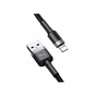 Дата кабель USB 2.0 AM to Lightning 1.0m Cafule 2.4A gray+black Baseus (CALKLF-BG1) - зменшене зображення 2