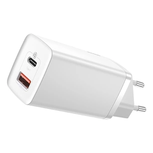 Зарядний пристрій Baseus 2xUSB 65W GaN (USB-C+USB-A) white (CCGAN2L-B02) зображення 1