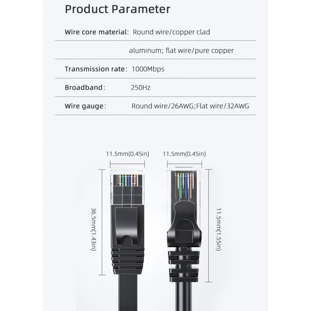 Патч-корд 10м UTP cat 6 RJ45 TopSpeed Ethernet Flat Cable Black Essager (EXCWXB-JSF01) - зображення 10