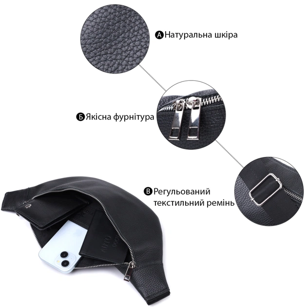 Сумка Shvigel Бананка унисекс из натуральной кожи Черная (22824) - изображение 4