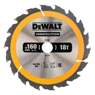 Диск пильний DeWALT СONSTRUCTION , 160 х 20 мм, 18 z, АВТ, 20 градусів (DT1931) зображення 1