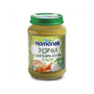 Дитяче пюре Hamanek індичка з овочами і рисом, 190 г (8595139721602) зображення 1