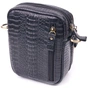 Сумка Vintage Невелика чоловіча з натуральної шкіри з фактурою під крокодила Чорна (21299) - зменшене зображення 2