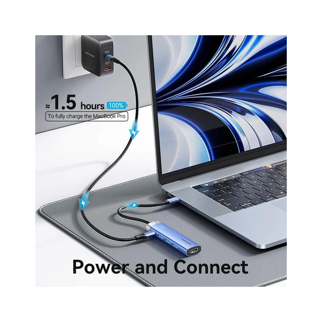 Концентратор Vention USB 3.1 Type-C to HDMI/USB 3.0x3/PD 100W Blue Aluminum Alloy Hub 5-in-1 (TGESB) - picture 7