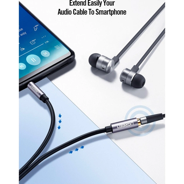 Кабель мультимедійний 3.5mm M to 3.5mm F 2.0m AV118 gray Ugreen (10594) - picture 5