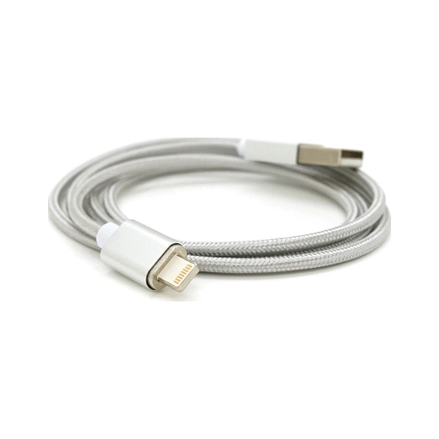 Дата кабель USB 2.0 to Lightning 1.0m 2A magnetic nylon silver Voltronic (YT-MCFB-L/S/13190/09165) - зображення 1