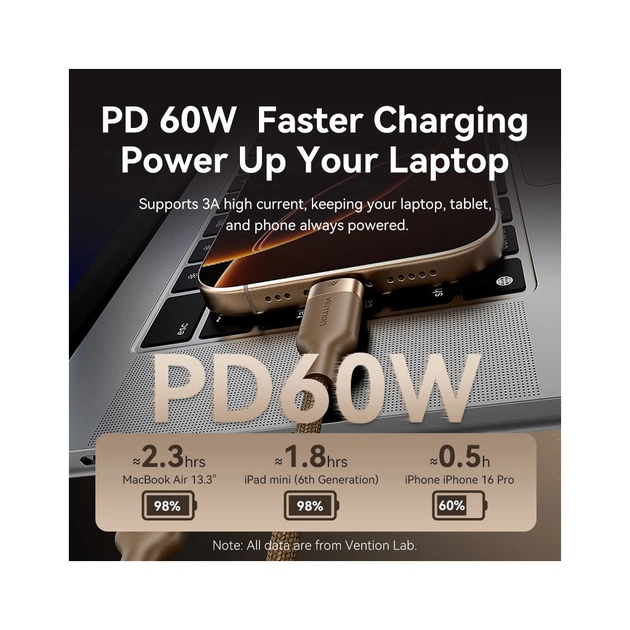 Дата кабель USB-C to USB-C 1.0m 3A aluminum gold Vention (TRDJF) - picture 5