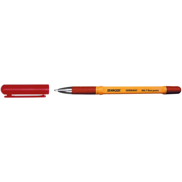 Ручка кулькова Stanger Fine point 0,7 мм, з грипом, червона, 10 шт (M 0.7-18000300057) - зображення 1