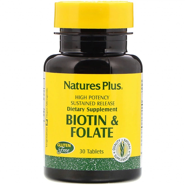 Вітамін Natures Plus Біотин і Фолієва кислота, Nature's Plus, 30 таблеток (NAP-01792) - зображення 1