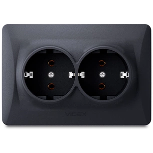 Розетка Videx BINERA 2ая с заземлением черн (VF-BNSK2G-BG) зображення 1