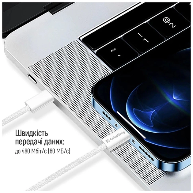 Дата кабель USB-C to USB-C 2.0m (braided cotton) (PD Fast Charging 60W) 3.0А grey ColorWay (CW-CBPDCC068-GR) - picture 10