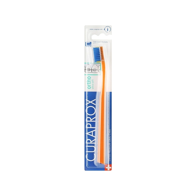 Зубна щітка Curaprox CS 5460 Ortho Ultra Soft Ультрам'яка ортодонтична Помаранчева із синьою щетиною (CS 5460 Ortho-05) - зображення 1