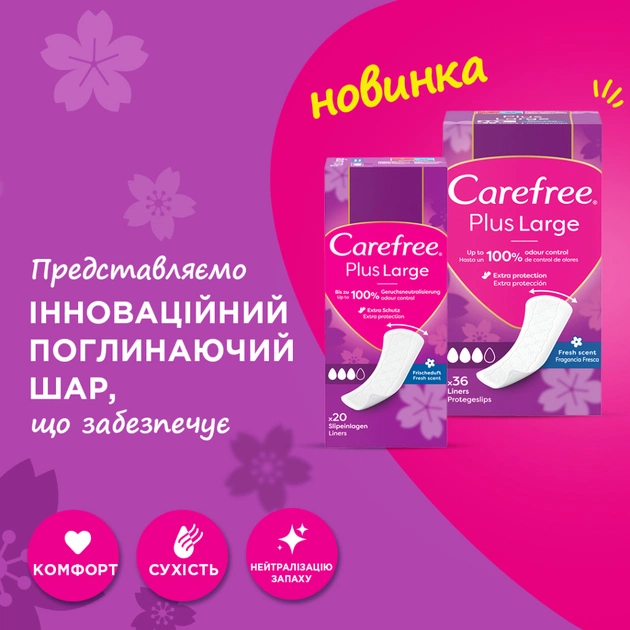 Щоденні прокладки Carefree Plus Large Fresh 20 шт. (3574661606231/3574661487564) - picture 4