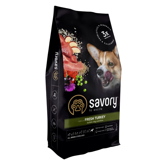 Сухой корм для собак Savory All Breed Sterilised rich in Fresh Turkey 12 кг (4820232631515) - изображение 1
