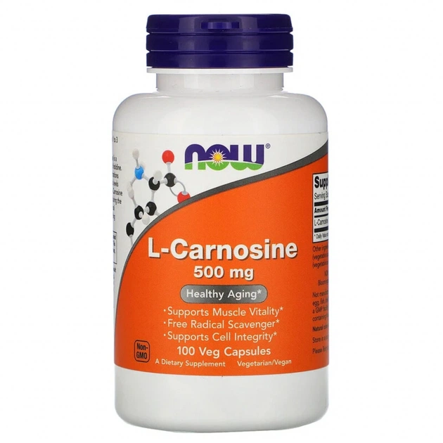 Вітамін Now Foods L-Карнозин, L-Carnosine, 500 мг, 100 вегетаріанських капсул (NOW-00079) - зображення 1