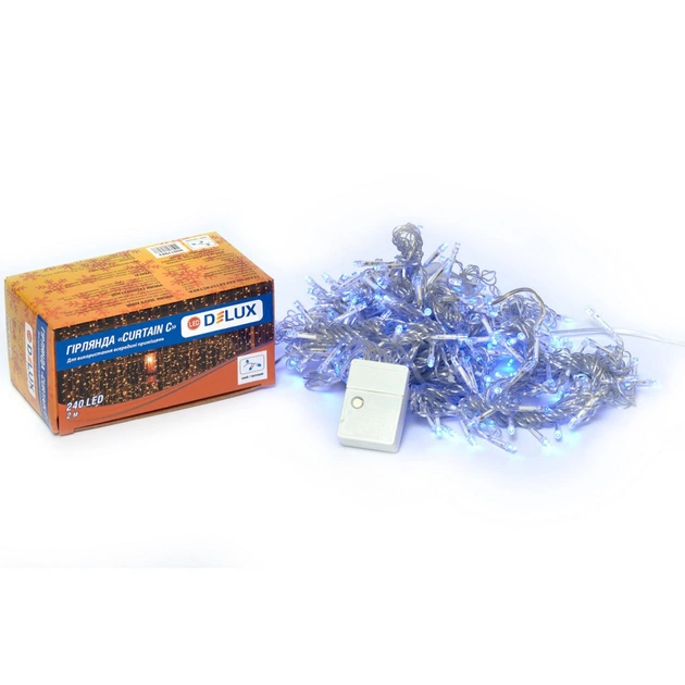 Гирлянда Delux Curtain С 240LED 2х2 м синий/прозрачный IP20 (90017993) - изображение 1