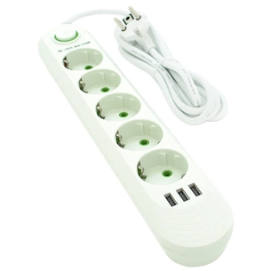 Мережевий фільтр живлення Voltronic F05U, 5роз EU, 3*USB White (F05U-White) зображення 1