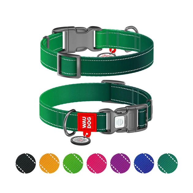 Ошейник для животных WAUDOG Nylon Mono с QR паспортом, пластиковый фастекс S зеленый (520918) - изображение 1