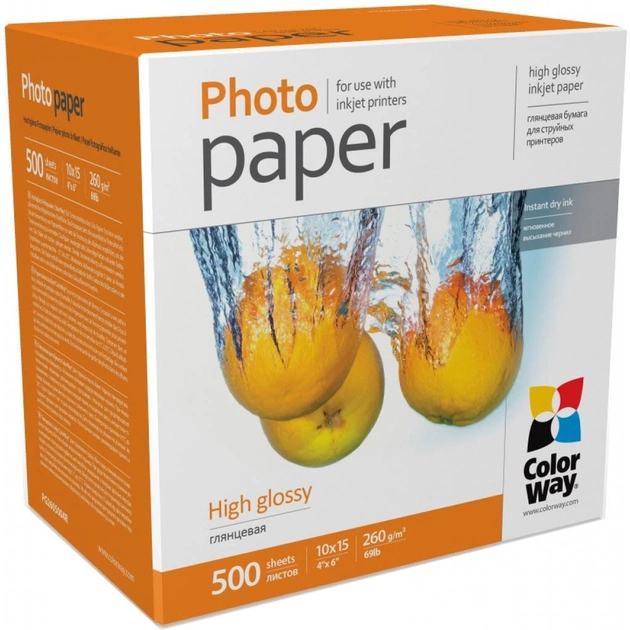 Фотобумага ColorWay 10x15 260г, glossy, 500л, карт.уп. (PG2605004R) - изображение 1