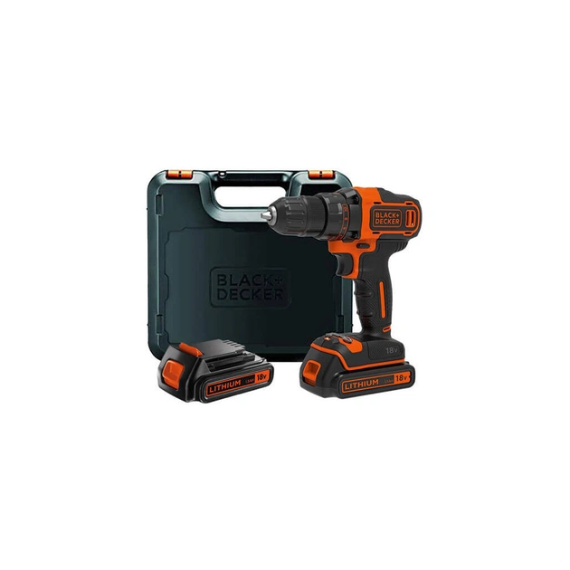 Шуруповерт Black&Decker 18 В, 1.5Ah, 40 Нм, 360-1400 об/хв, кейс (BDCDD186KB) - зображення 1