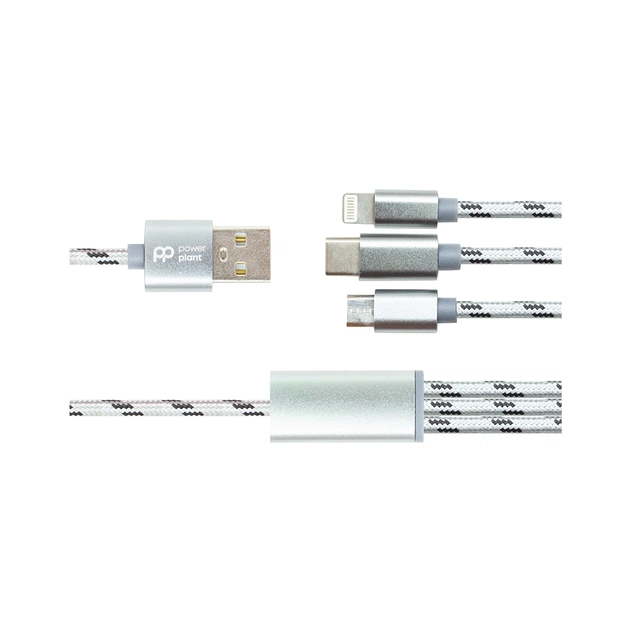 Дата кабель USB 2.0 AM to Lightning + Micro 5P + USB-C 1.0m 2.1A PowerPlant (CA910663) - зображення 1
