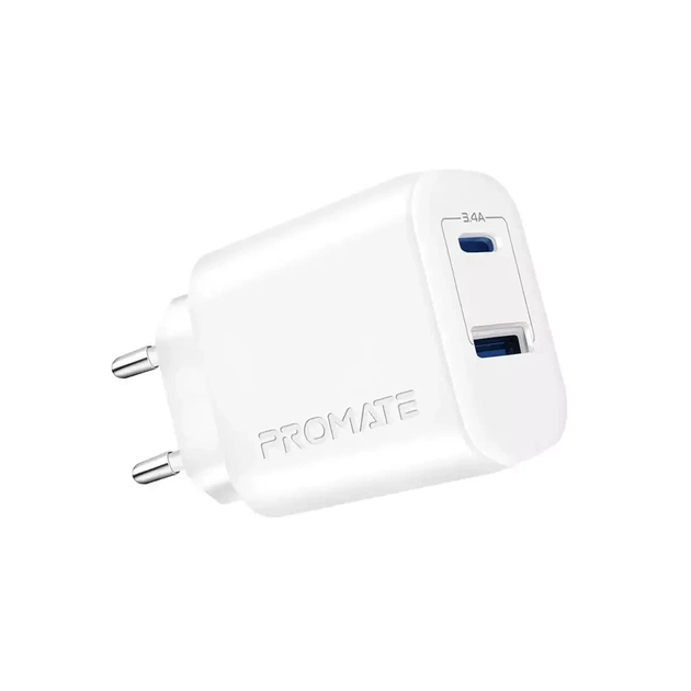 Зарядное устройство Promate 17W USB-C + USB-A (biplug-2.white) - изображение 1