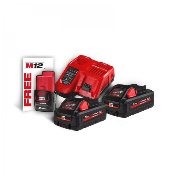 Набор аккумулятор + зарядное устройство Milwaukee Li-Ion M18 HNRG-302, + 2x3Ah M18 HB3, M12 B2 1x2Ah (4933471071) - изображение 1