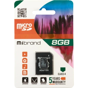 Карта пам'яті Mibrand 8GB microSD class 4 (MICDC4/8GB-A) зображення 1