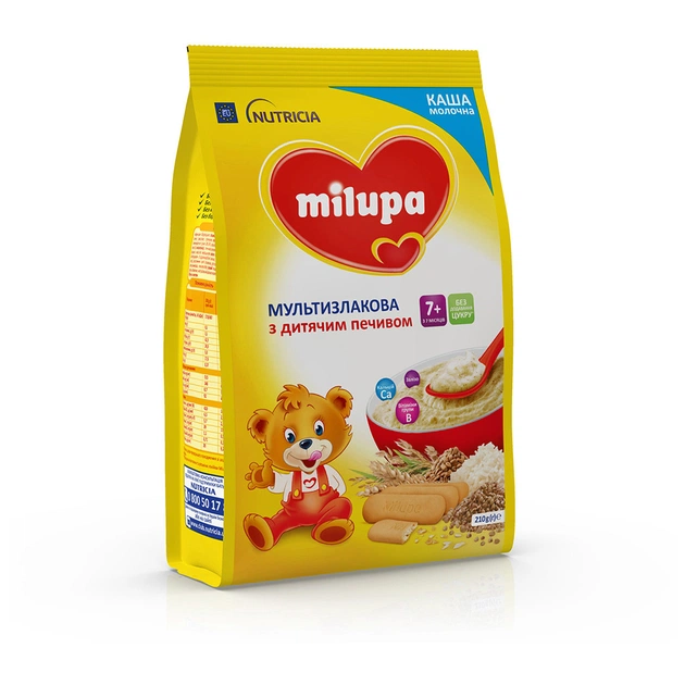 Дитяча каша Milupa молочна Мультизлакова з дитячим печивом 210 г (5900852931161) - изображение 5