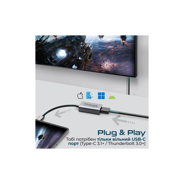 Перехідник USB-C to HDMI 4K30Hz grey Promate (medialink-h1.grey) - picture 3
