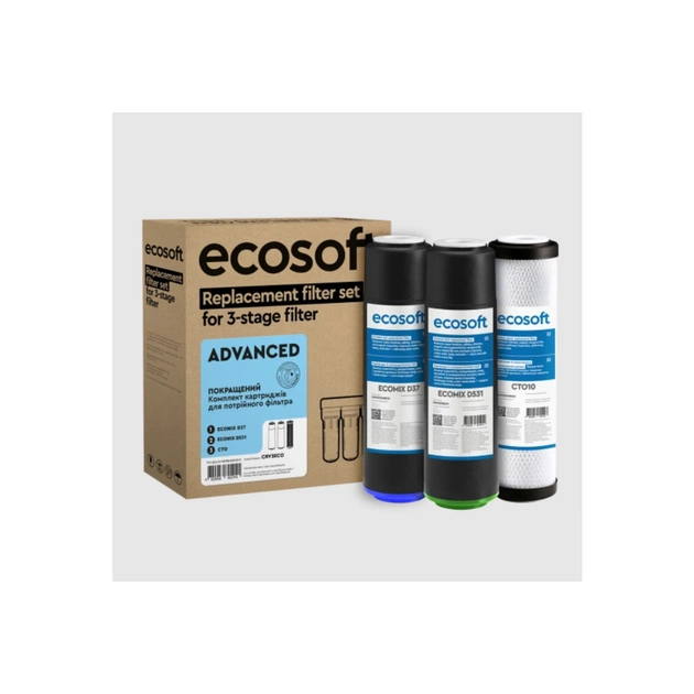 Набор картриджей для проточного фильтра Ecosoft Комплект картриджів Ecosoft 1-2-3 Premium, видаляє жорсткість, х (CRV3ECO) - изображение 1