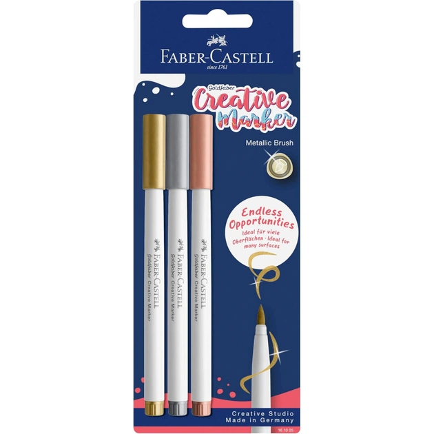 Набір маркерів Faber-Castell тонких для декору Goldfaber Creative Marker Metallic Brush, 3 кольори, В (пензель) (33005) - зображення 1