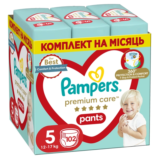 Підгузки Pampers Premium Care Pants Junior Трусики Розмір 5 (12-17 кг) 102 шт. (8006540490976) - зображення 1